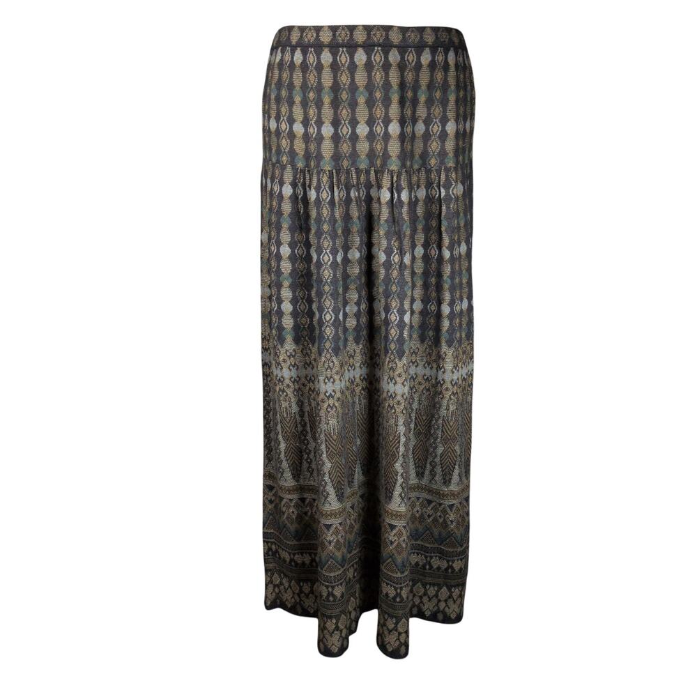 Peruvian Connection Pima Cotton Knit Midi Long Skirt Geometric Green Blue Medium